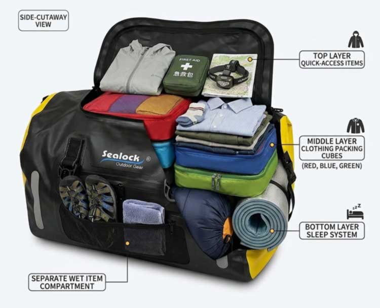 60L wasserdichter Seesack mit Packkapazität und Outdoor-Anwendungen