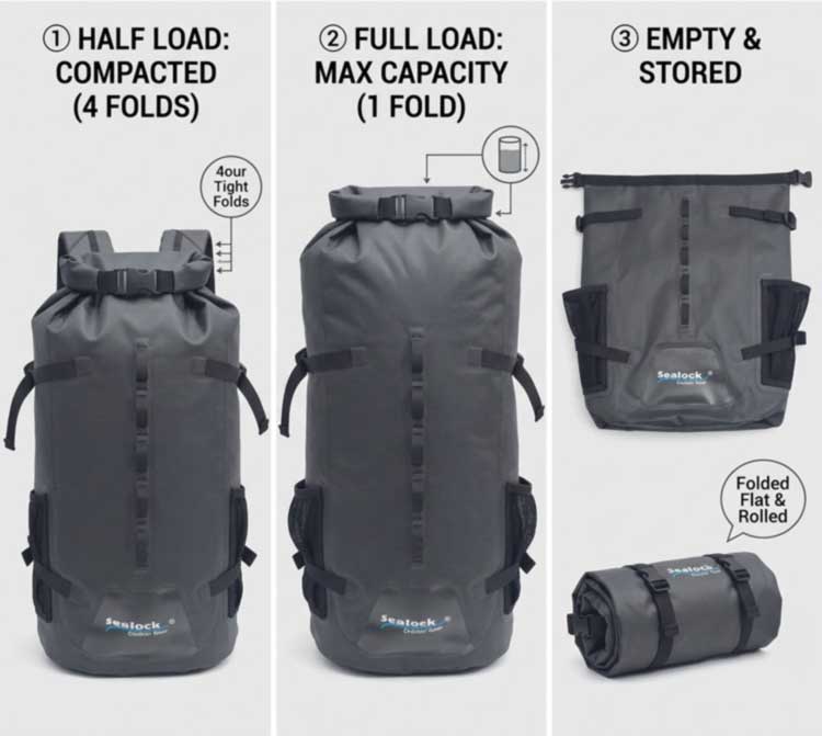 Wasserdichter Roll-Top-Rucksack. Wasserdichte Leistung und Aufbewahrungsflexibilität