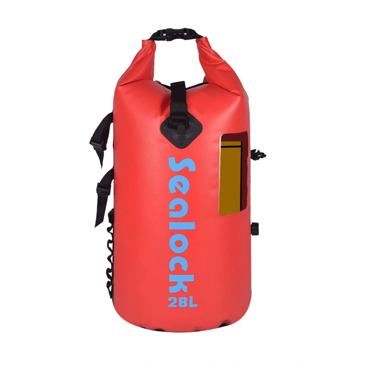 Wasserdichter Rucksack zum Kajakfahren, 28 Liter, Rot, mit Telefonfenster